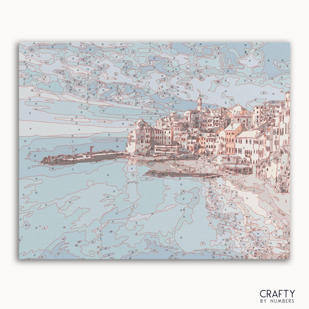 The Blue Ocean City of Italy paint by numbers kit box front view