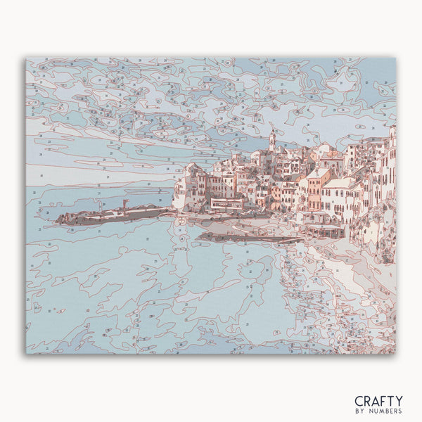 The Blue Ocean City of Italy paint by numbers kit box front view