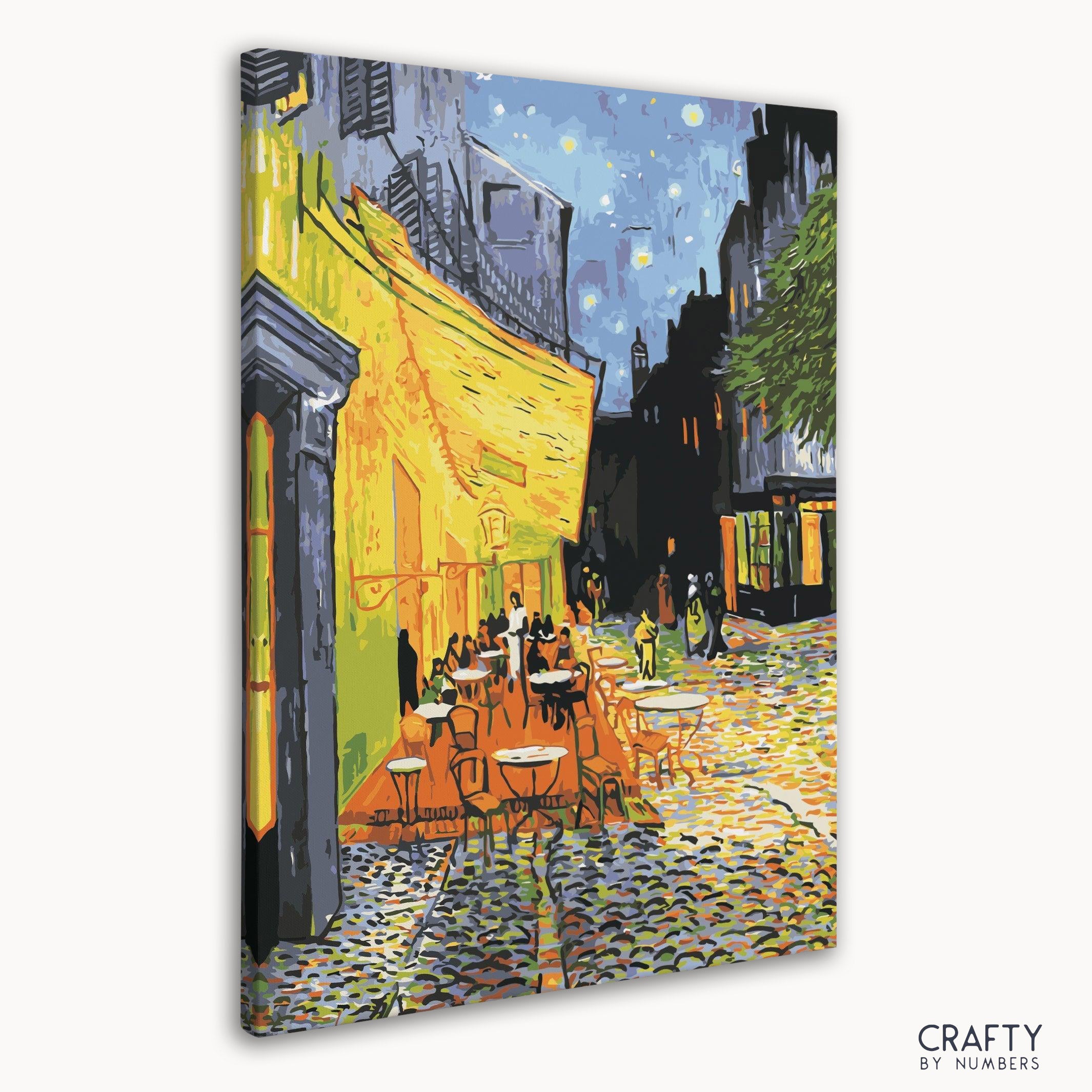 DIY art kit recreating Van Gogh’s Café Terrace, a highlight among Vincent van Gogh famous paintings admired worldwide.