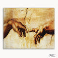 A paint-by-numbers kit depicting the famous artwork 'The Creation of Adam' by Miguel Angel, featuring hands reaching towards each other on a textured background.