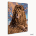 Detailed The King Lion Art paint by number with brush strokes like famous artists paintings and famous abstract paintings.