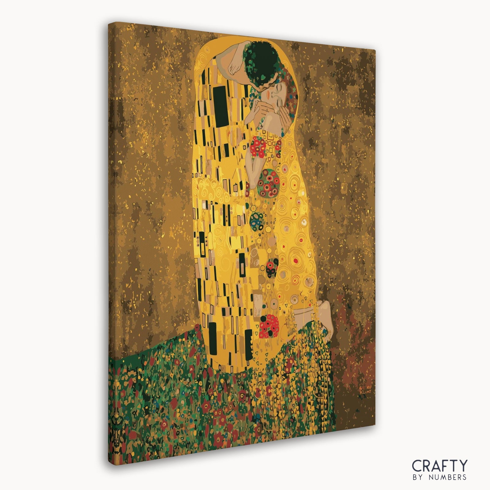 Close-up of golden patterns on The Kiss numbered canvas