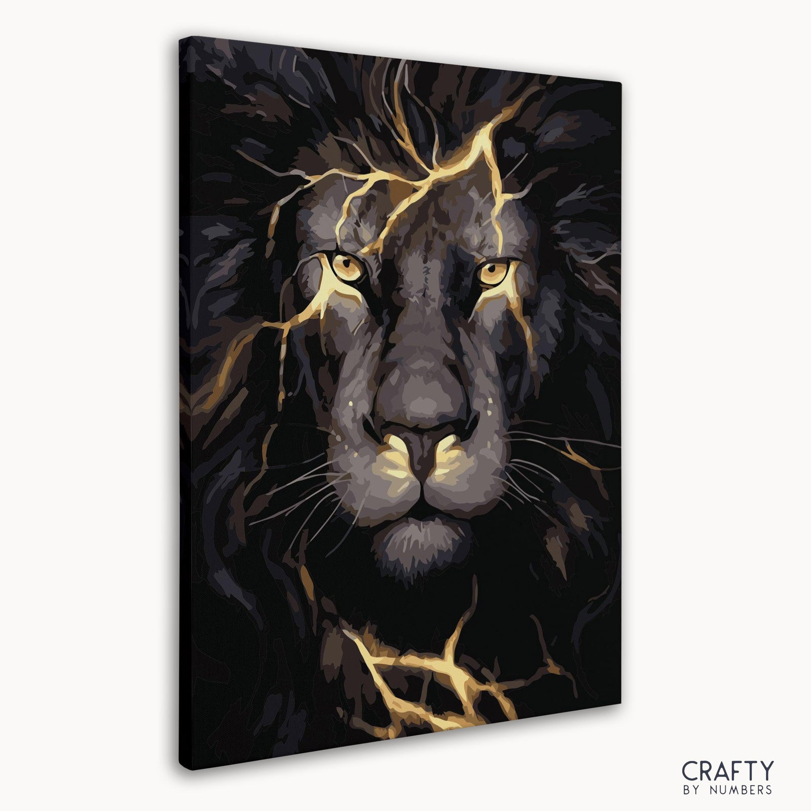 Close-up of thunder Black Lion on the numbered canvas