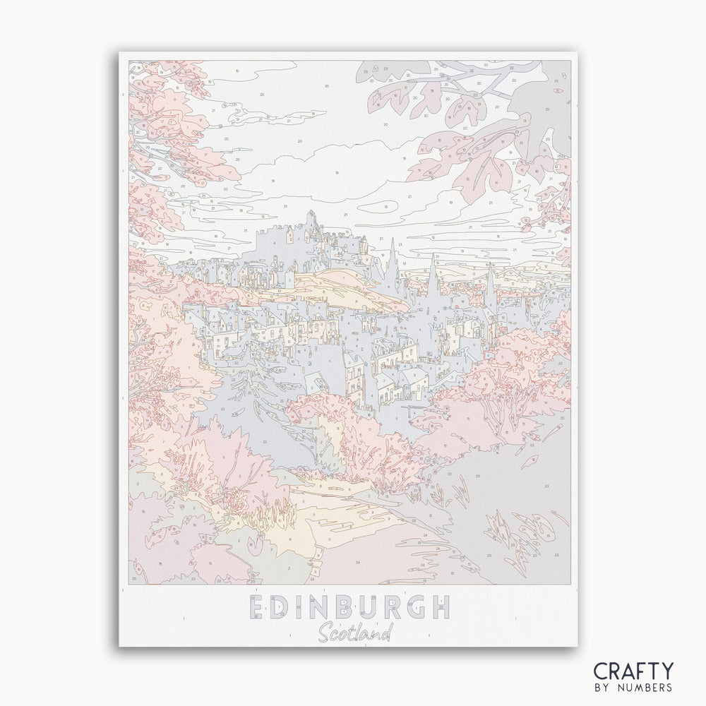paint by number canvas of travel poster edinburgh