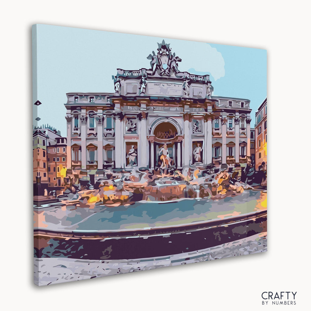 Angled view of the Trevi Fountain and Poli Palace canvas artwork.