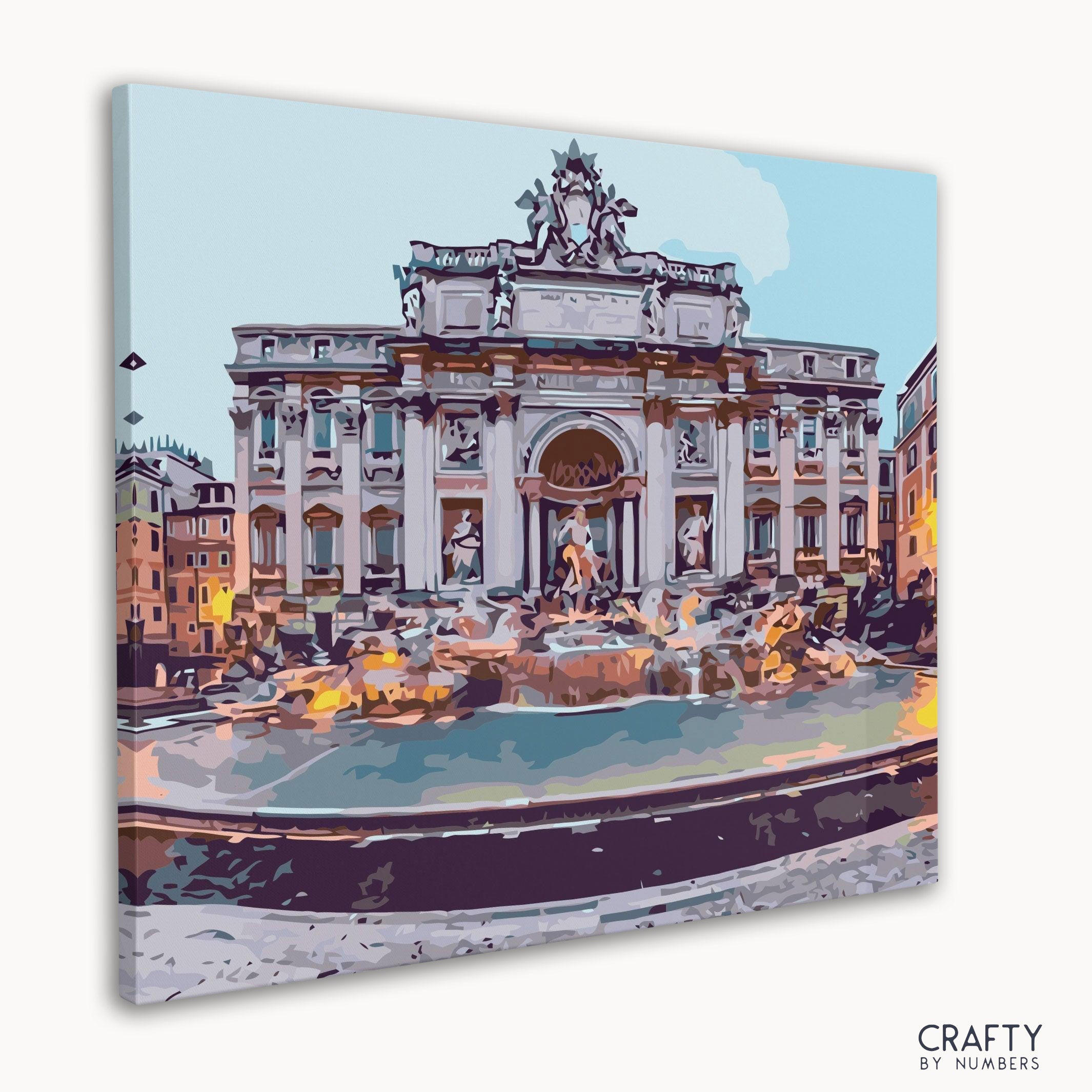 DIY paint by numbers of Trevi Fountain with cascading water and statues