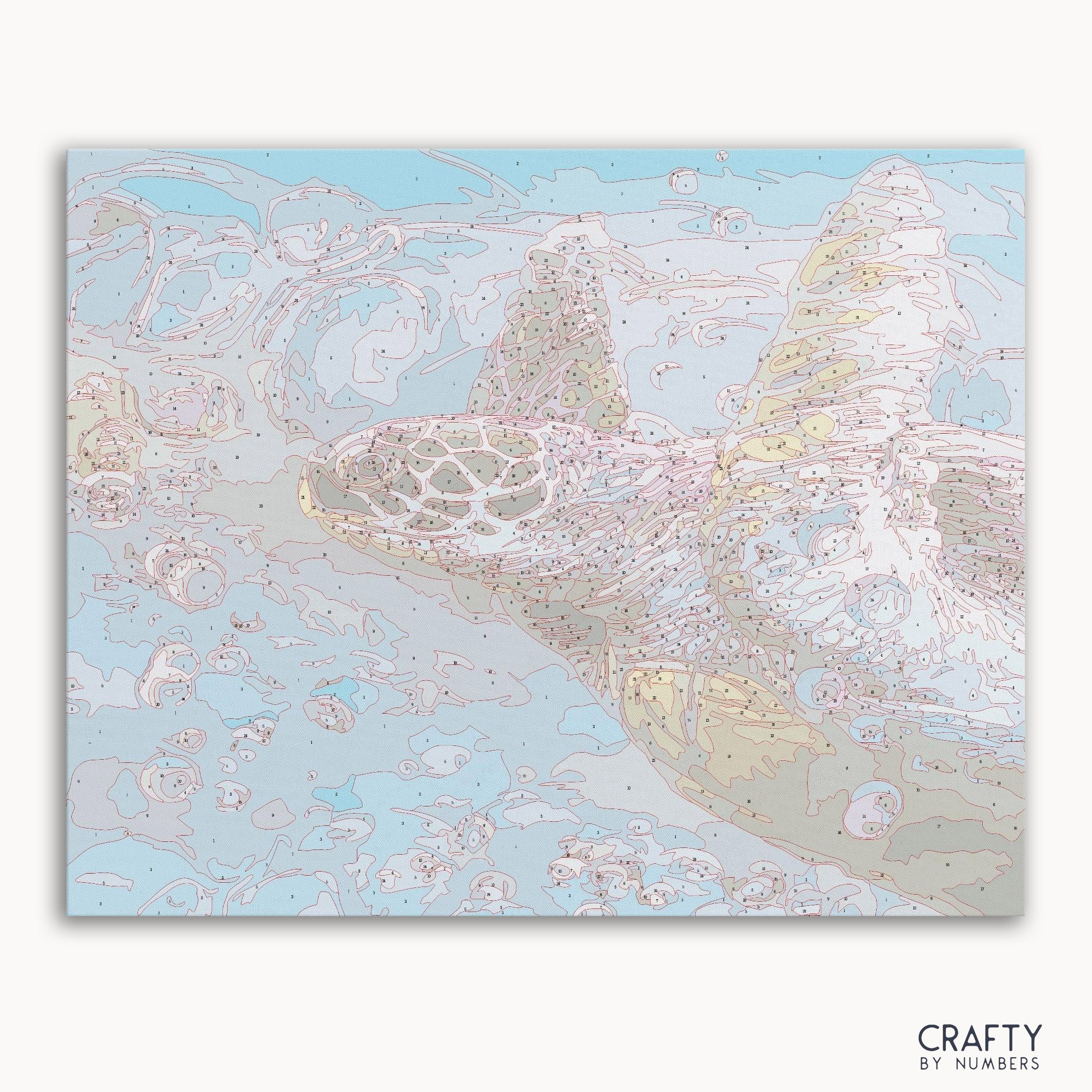 Turtle Hawksbill Sea Paint by Numbers inspired by famous paintings with vibrant colors.