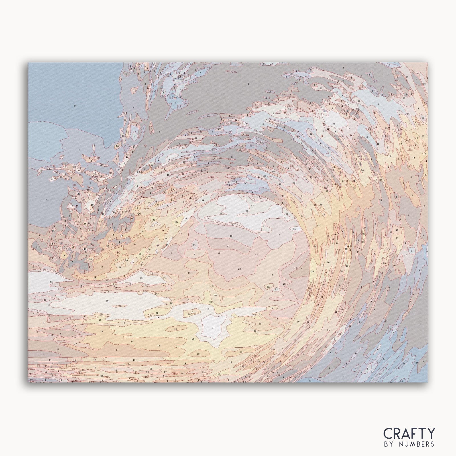 Kit de peinture par numéros Twilight Sunset Waves, couverture avant montrant les vagues de l'océan au coucher du soleil