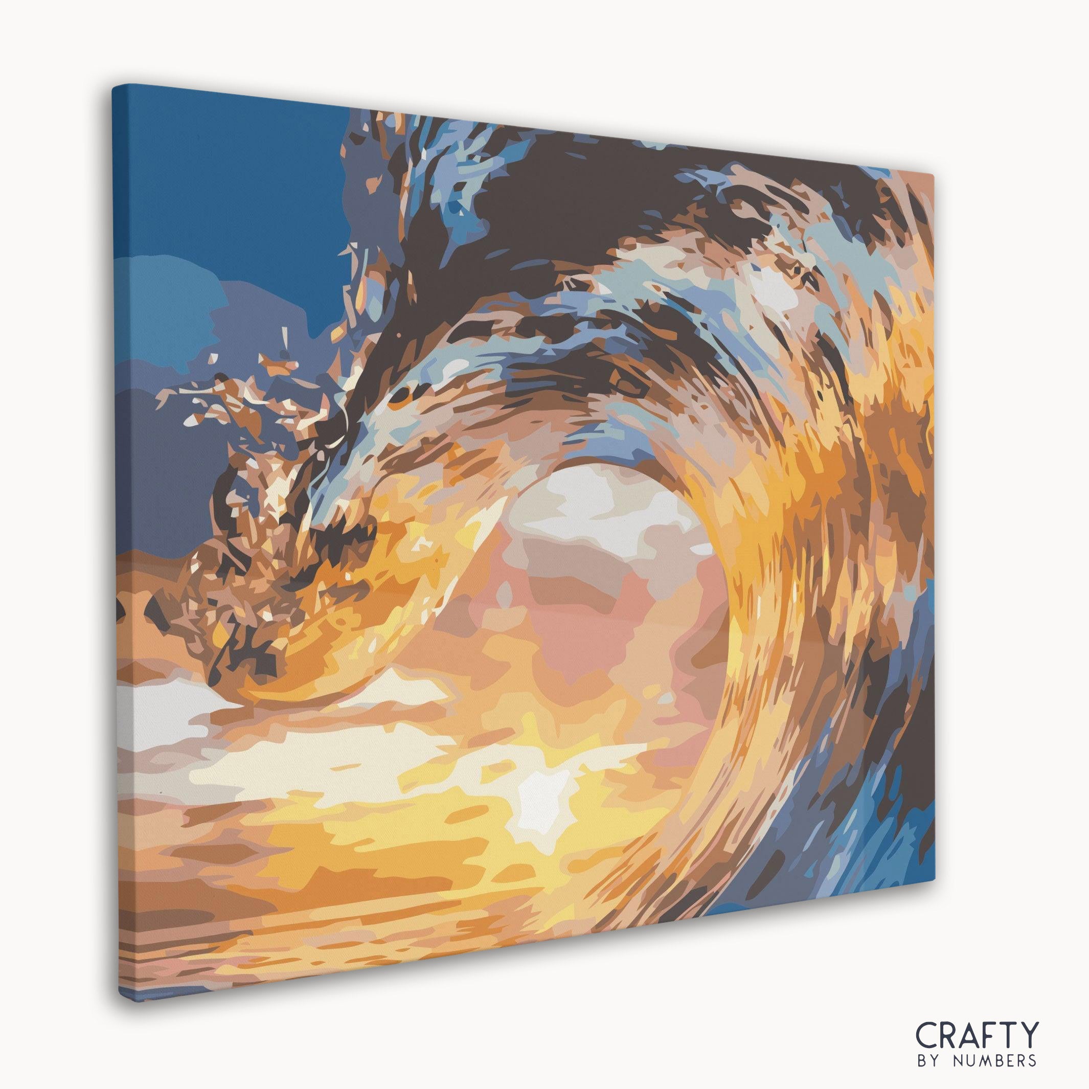 Close-up of paint pots with vibrant sunset colors for Twilight Sunset Waves painting