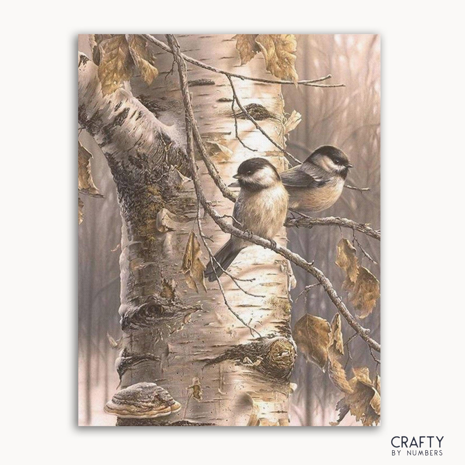 Two Birds Birch Tree finished paint by numbers artwork