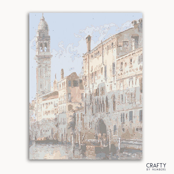 Venice waterside paint by numbers kit with gondolas and colorful houses
