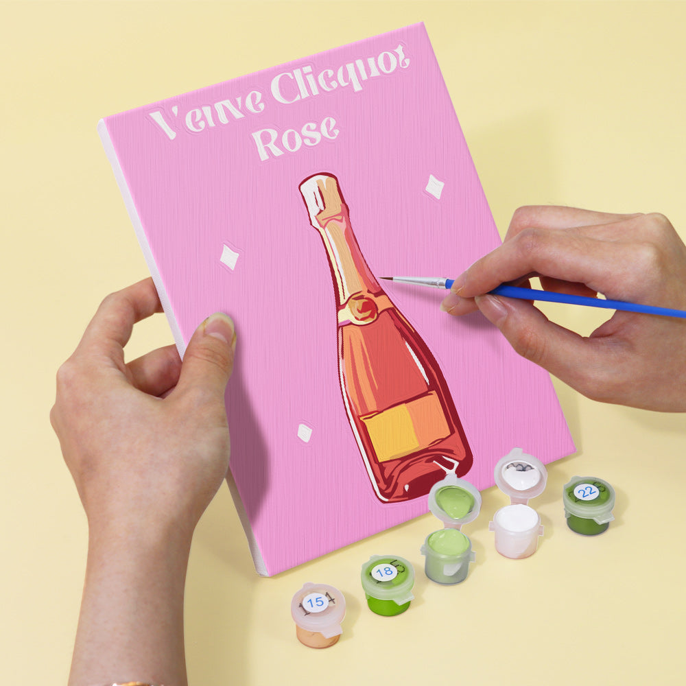 Premium brush set included with Rosé Champagne paint by numbers kit for adults and beginners