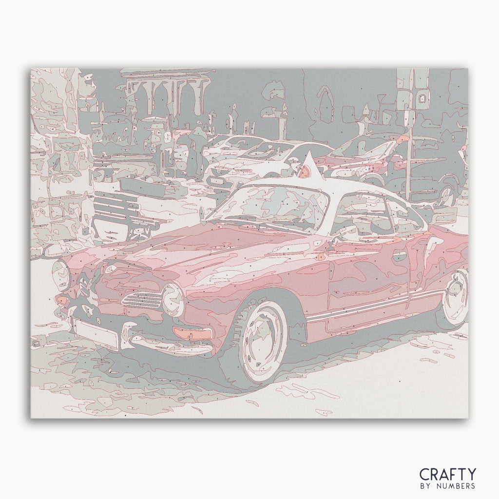 Numbered canvas preview for Vintage Car, with lightly printed color sections.