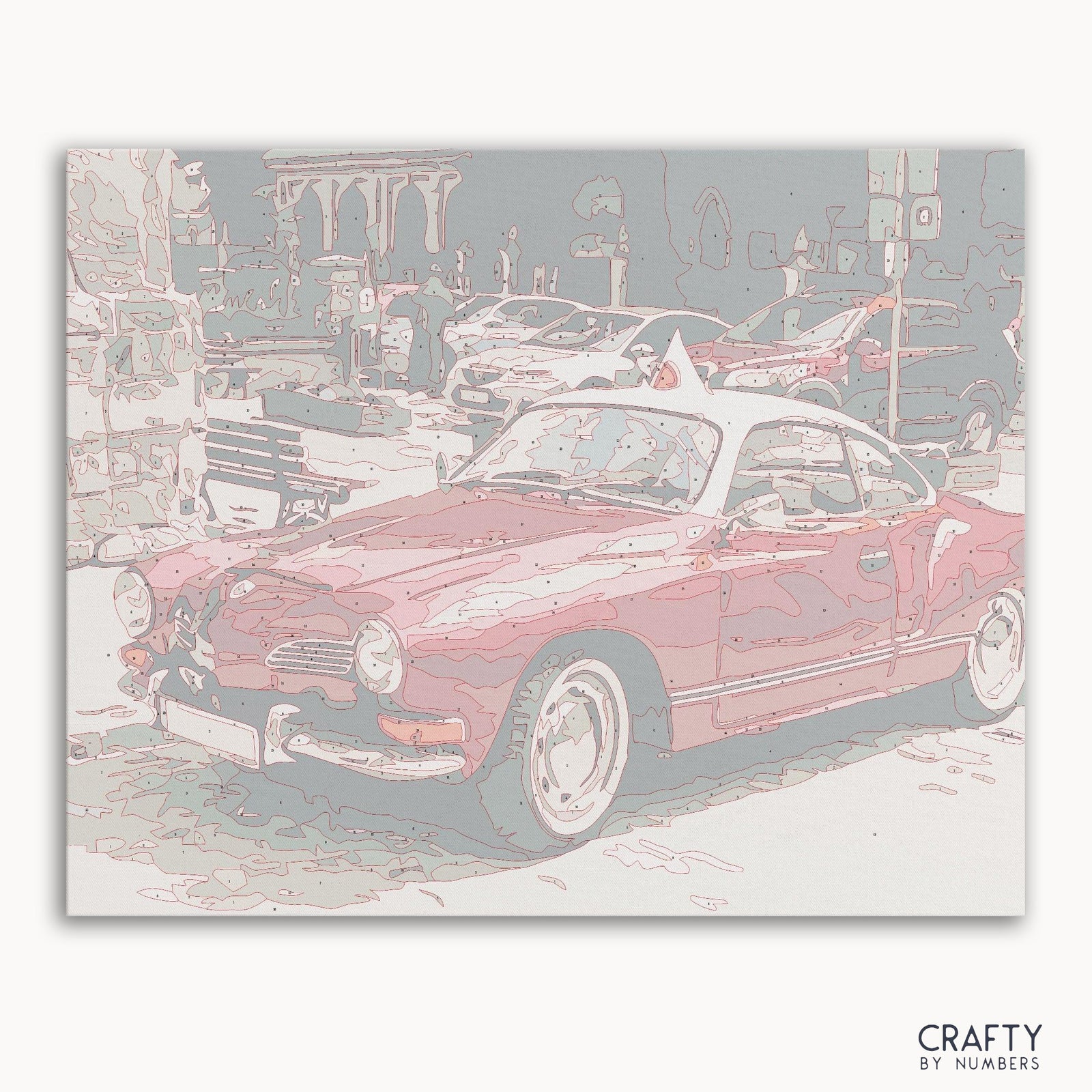 Red vintage automobile in a nostalgic street scene