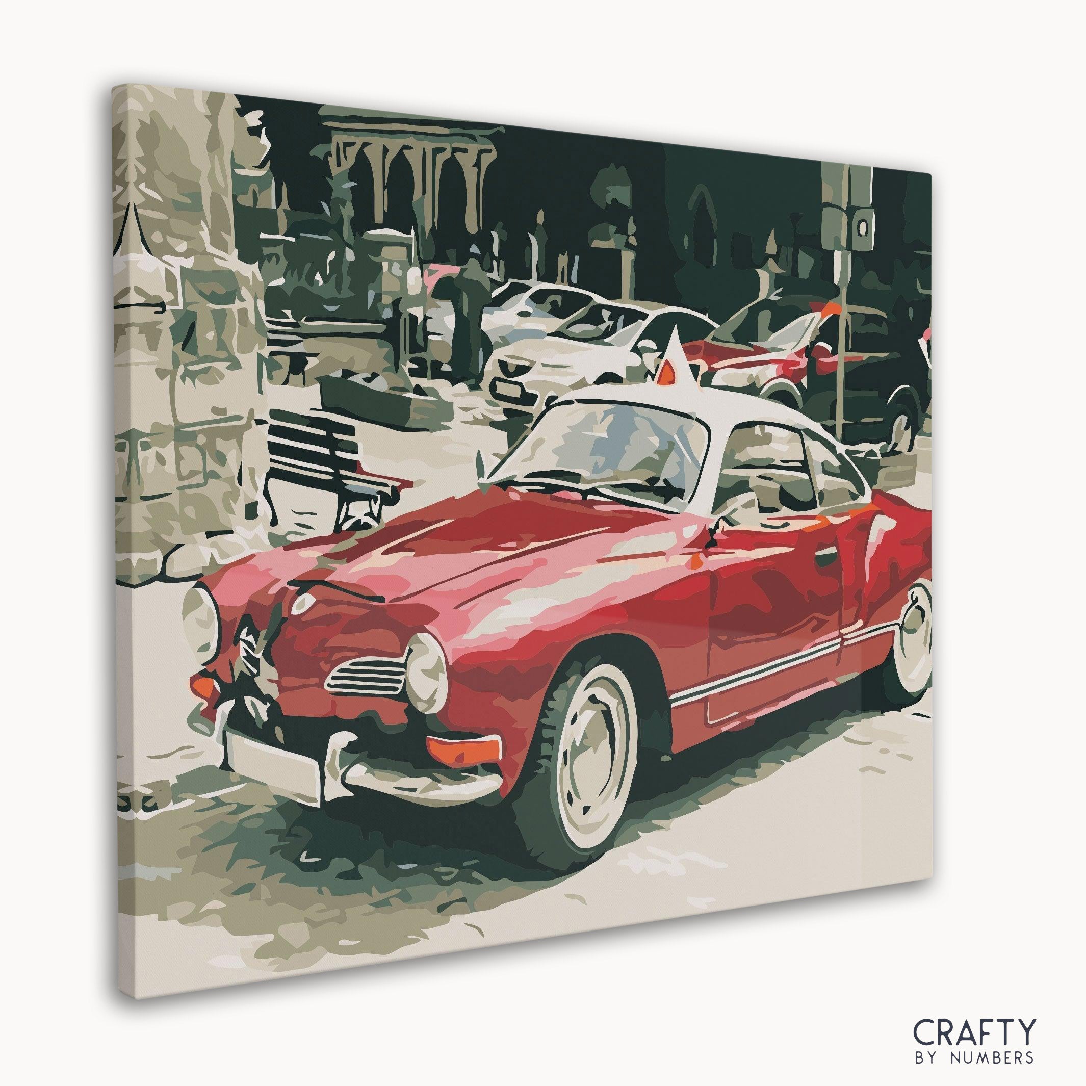 Classic vintage car illustrated in the style of most famous paintings and famous landscape paintings.