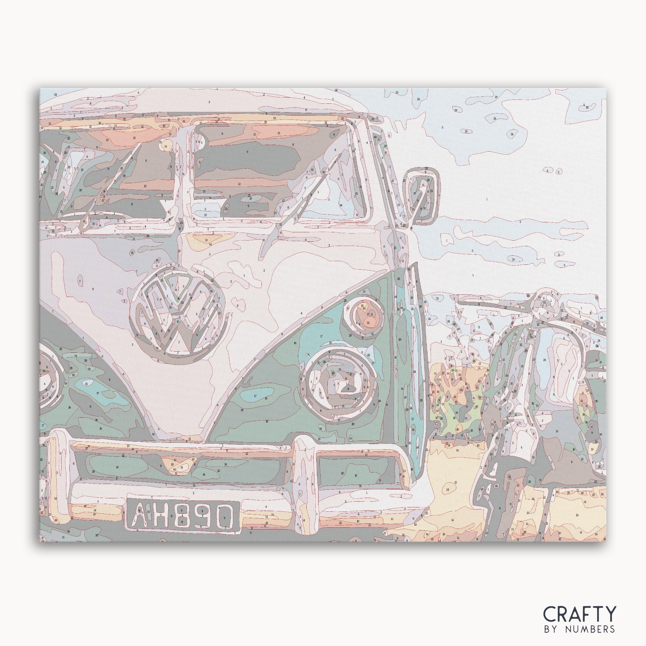 VW Van with Scooter parked by a colorful street scene inspired by famous paintings and vincent van gogh famous paintings styles.