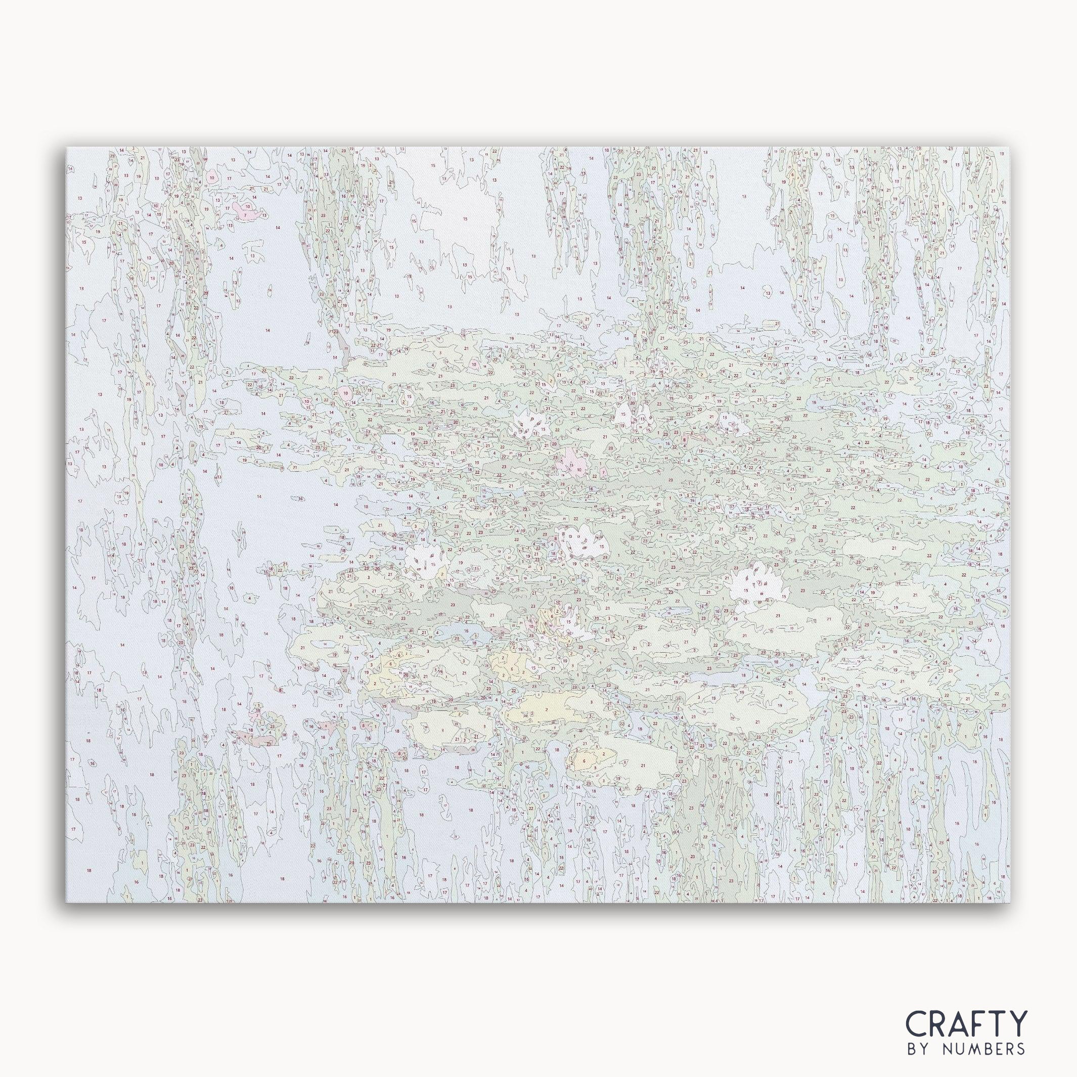 Water Lily Claude Monet paint by numbers kit showing a vibrant famous landscape painting inspired by famous artists paintings.
