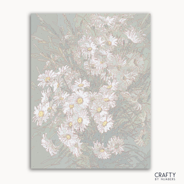 White Roses Daisies paint by number inspired by famous paintings showcasing delicate flowers and nature.