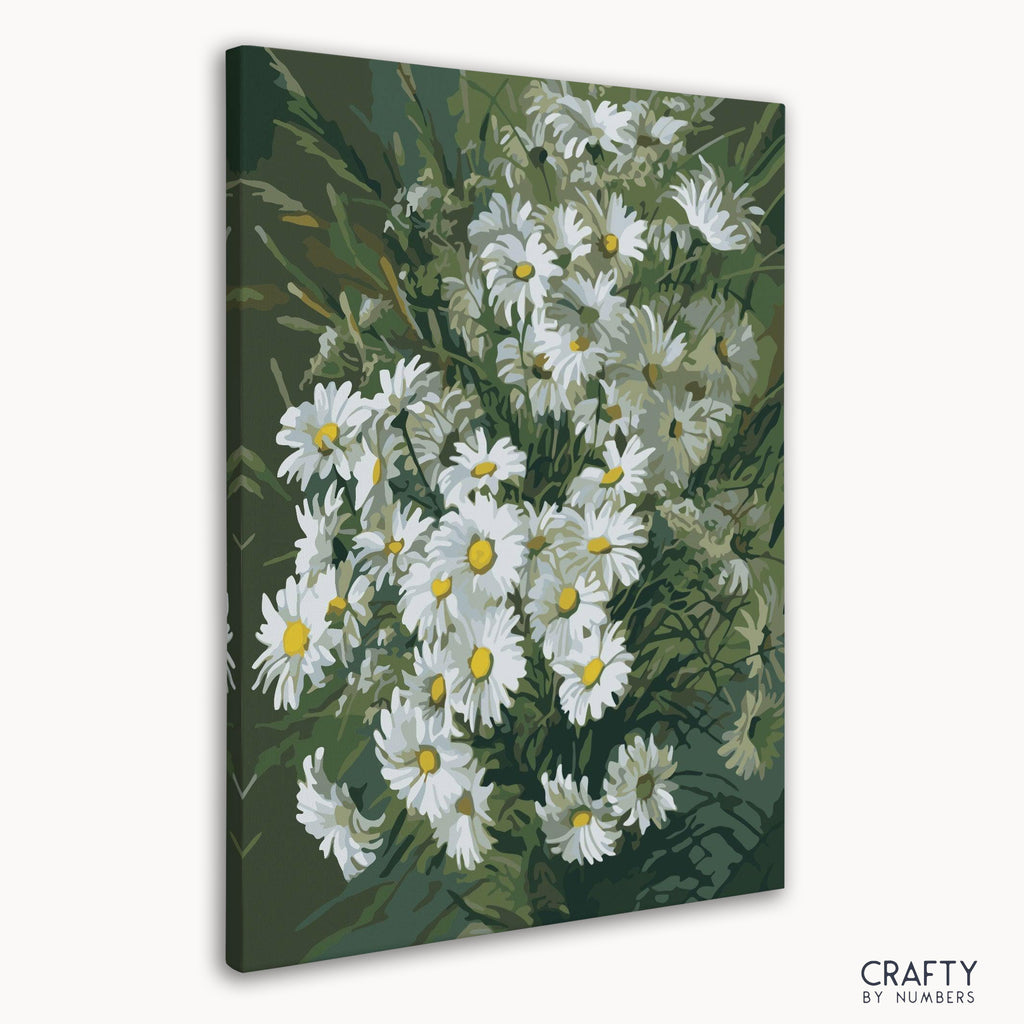 Beautiful White Roses Daisies paint by number resembling famous paintings by van gogh famous paintings in floral style.
