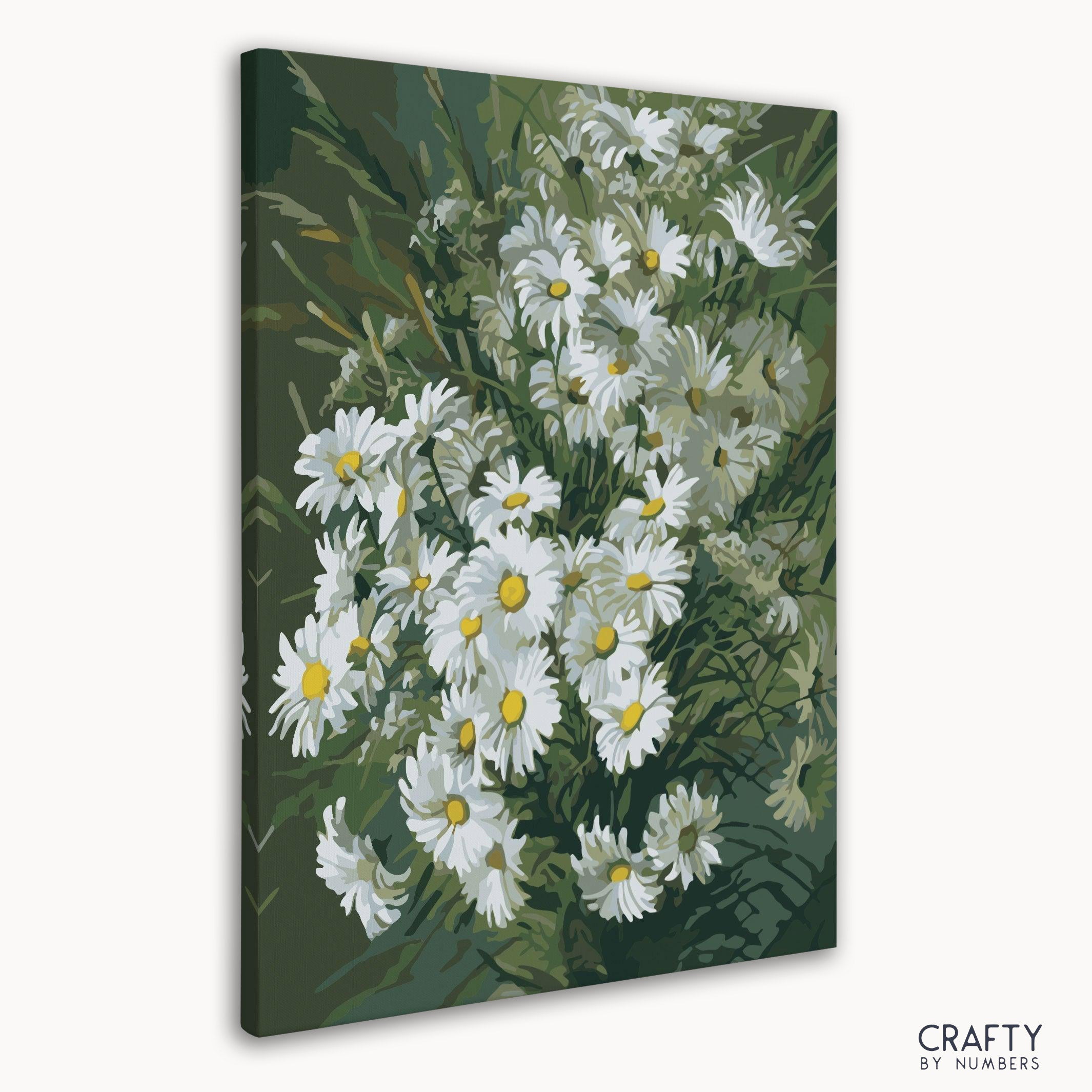 Beautiful White Roses Daisies paint by number resembling famous paintings by van gogh famous paintings in floral style.