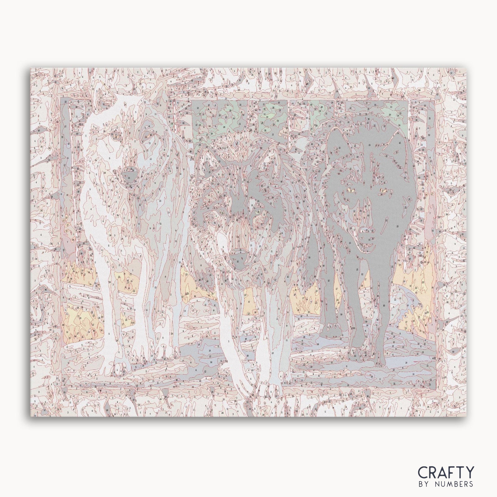 Wolf Friends paint by numbers kit with canvas and paints