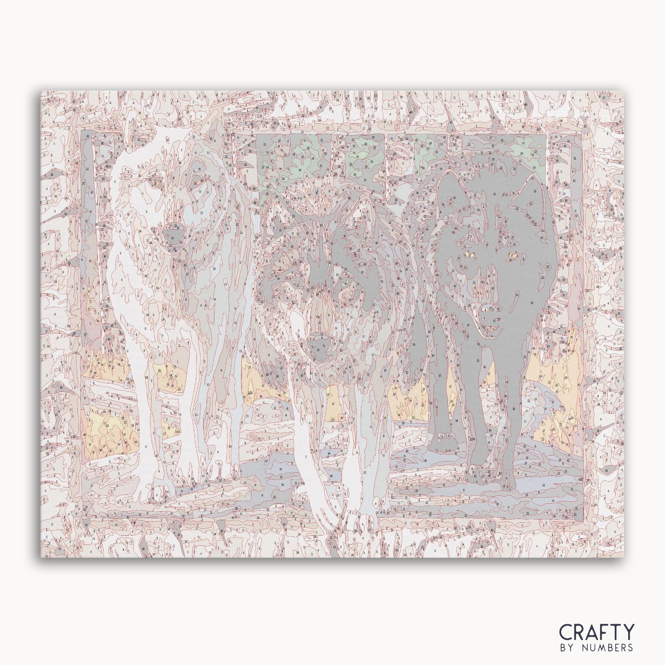 Wolf Friends Crafts painting inspired by famous paintings, featuring elements of vincent van gogh famous paintings style.