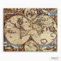 A wooden world map puzzle designed for painting by numbers, with a vintage aesthetic.