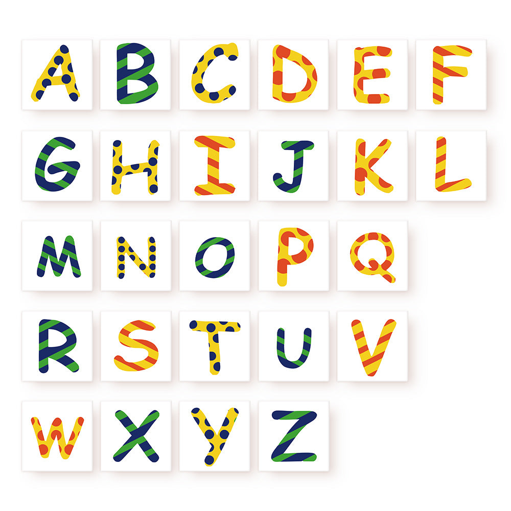 Zigzag Zest Alphabet paint by numbers kit featuring a bold letter A with dynamic zigzag patterns and vivid colors on a 6x8 inch linen canvas