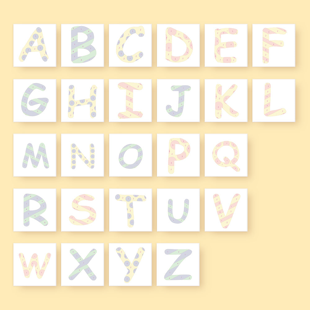 Reference color key card and detailed painting guide included with Zigzag Zest Alphabet kit for accurate color matching and expert tips