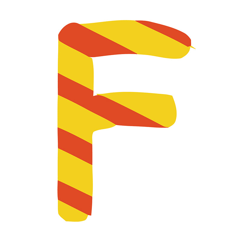 Peinture en zigzag par numéros lettre F de couleur rouge et jaune
