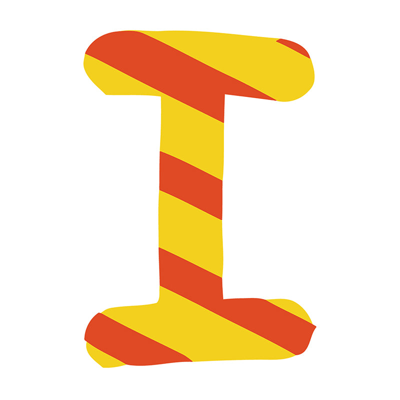 Peinture en zigzag par chiffres lettre I de couleur rouge et jaune