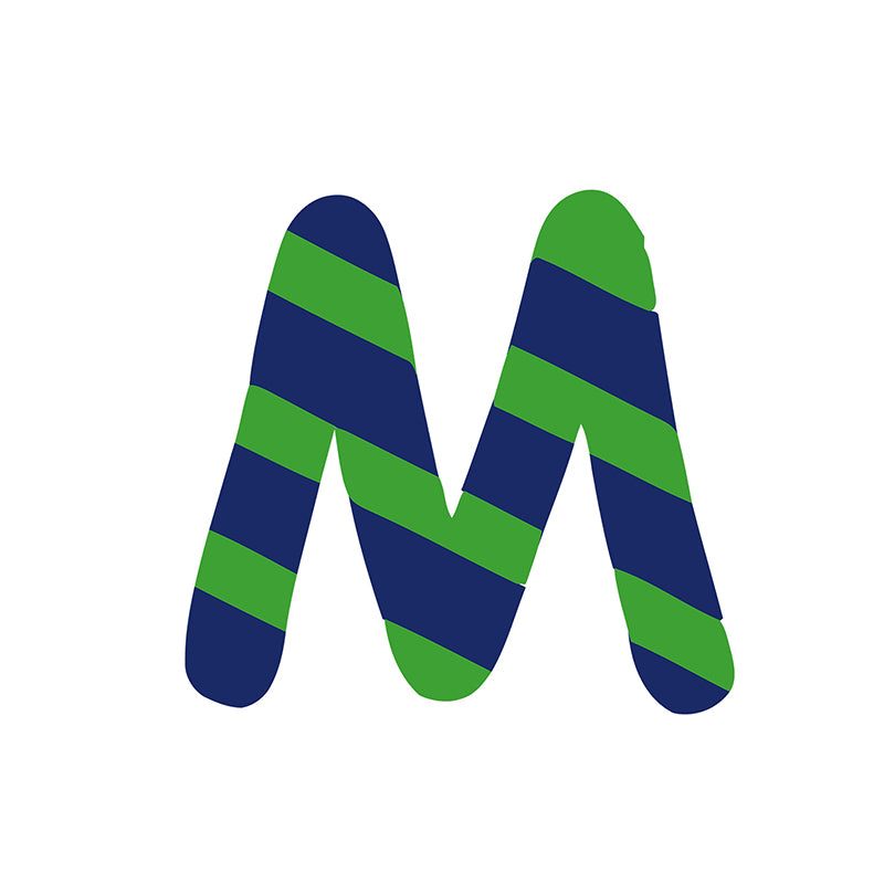 Peinture en zigzag par numéros lettre M de couleur verte et bleue