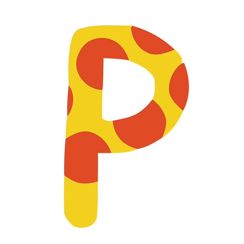 Peinture en zigzag par numéros lettre P de couleur rouge et jaune