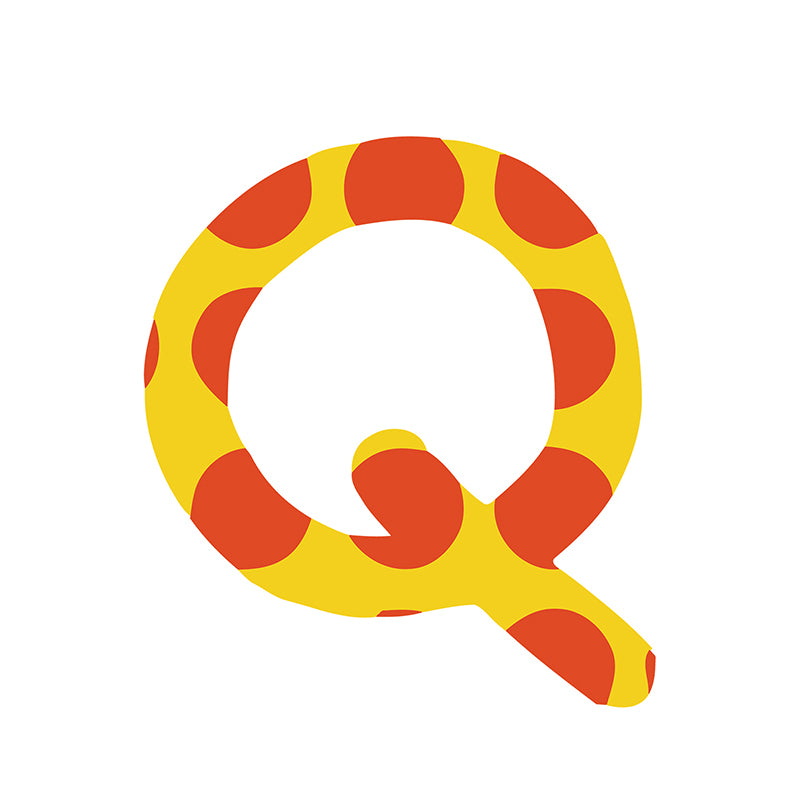 Peinture en zigzag par chiffres lettre Q dans des cercles jaunes et rouges