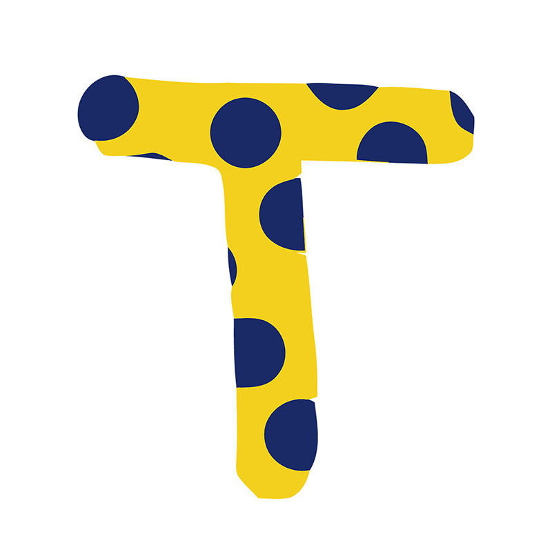 Peinture en zigzag par chiffres lettre T de couleur bleue et jaune