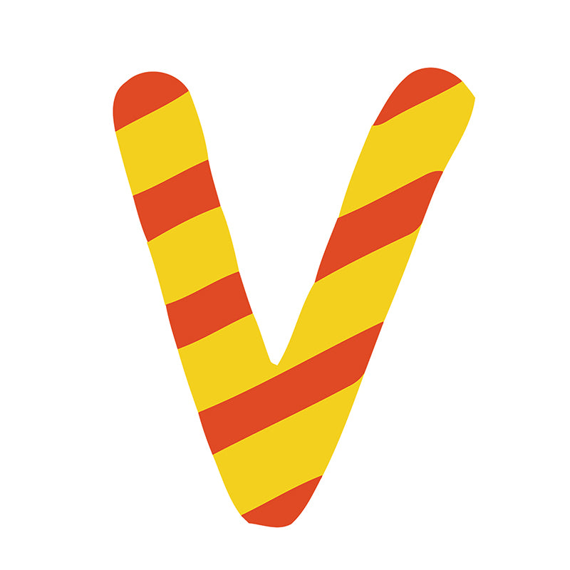 Peinture en zigzag par chiffres lettre V de couleur rouge et jaune