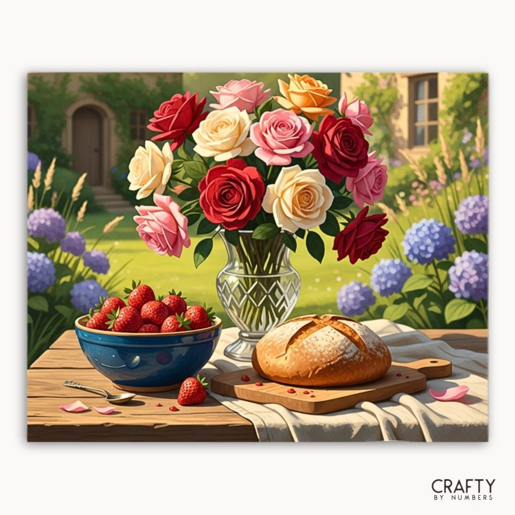 Roses And Summer Table paint by numbers artwork on canvas