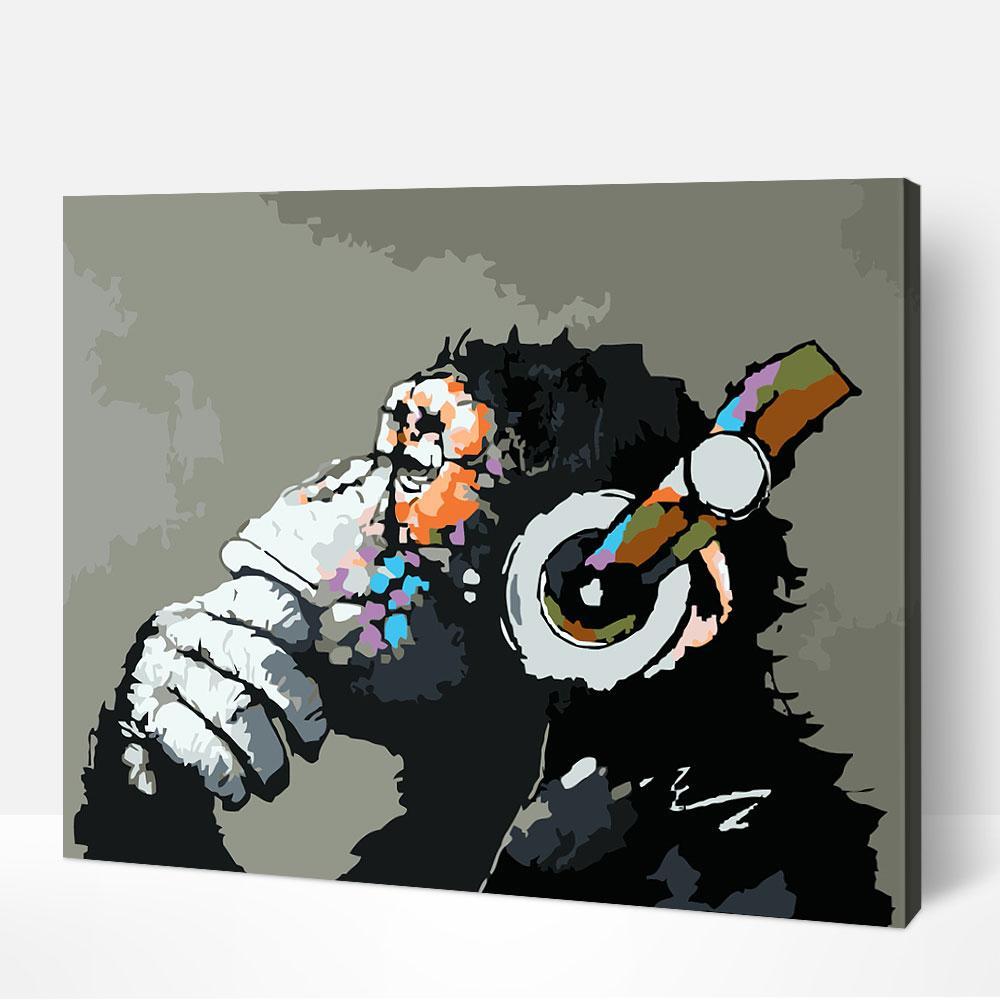 Artistic Musical Monkey paint by number evoking emotions similar to most famous paintings in art history.