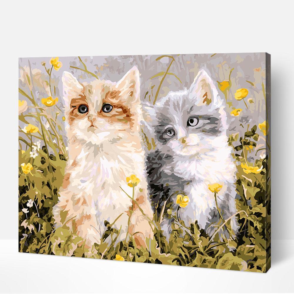 Two Curious Cats numbered canvas before painting
