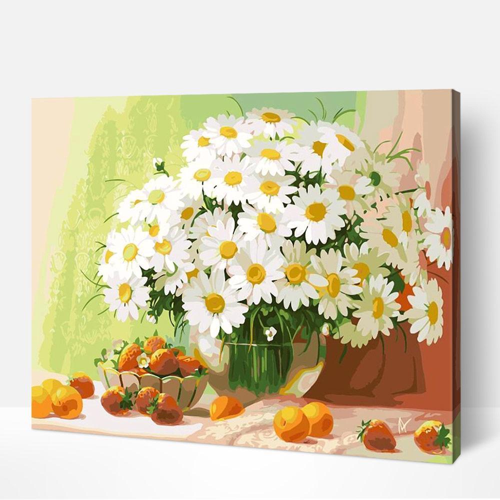 Bouquet of Daisies numbered canvas before painting