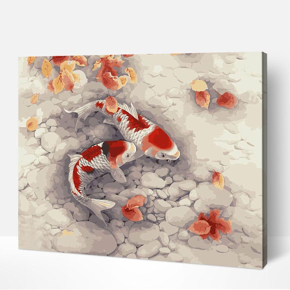 Beautiful Swimming Koi paint by number artwork inspired by frida kahlo famous paintings and famous still life paintings.