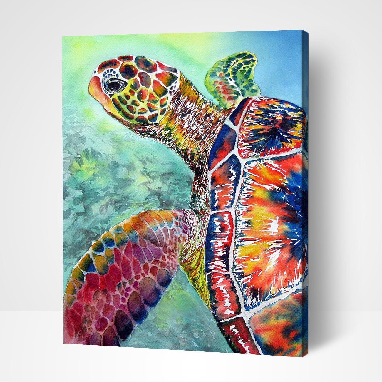 Sea Turtle artwork reflecting van gogh famous paintings brushwork in paint by numbers format.