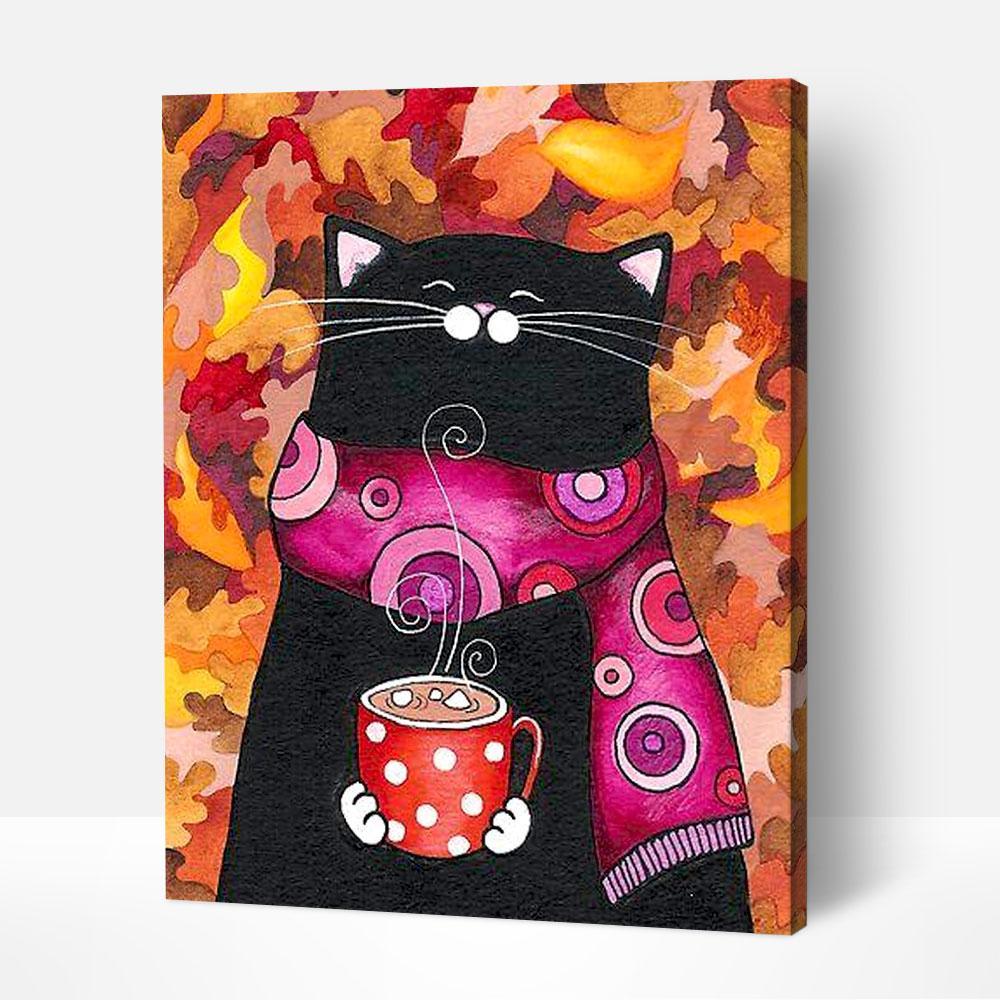 Cat with Marshmallows numbered canvas before painting