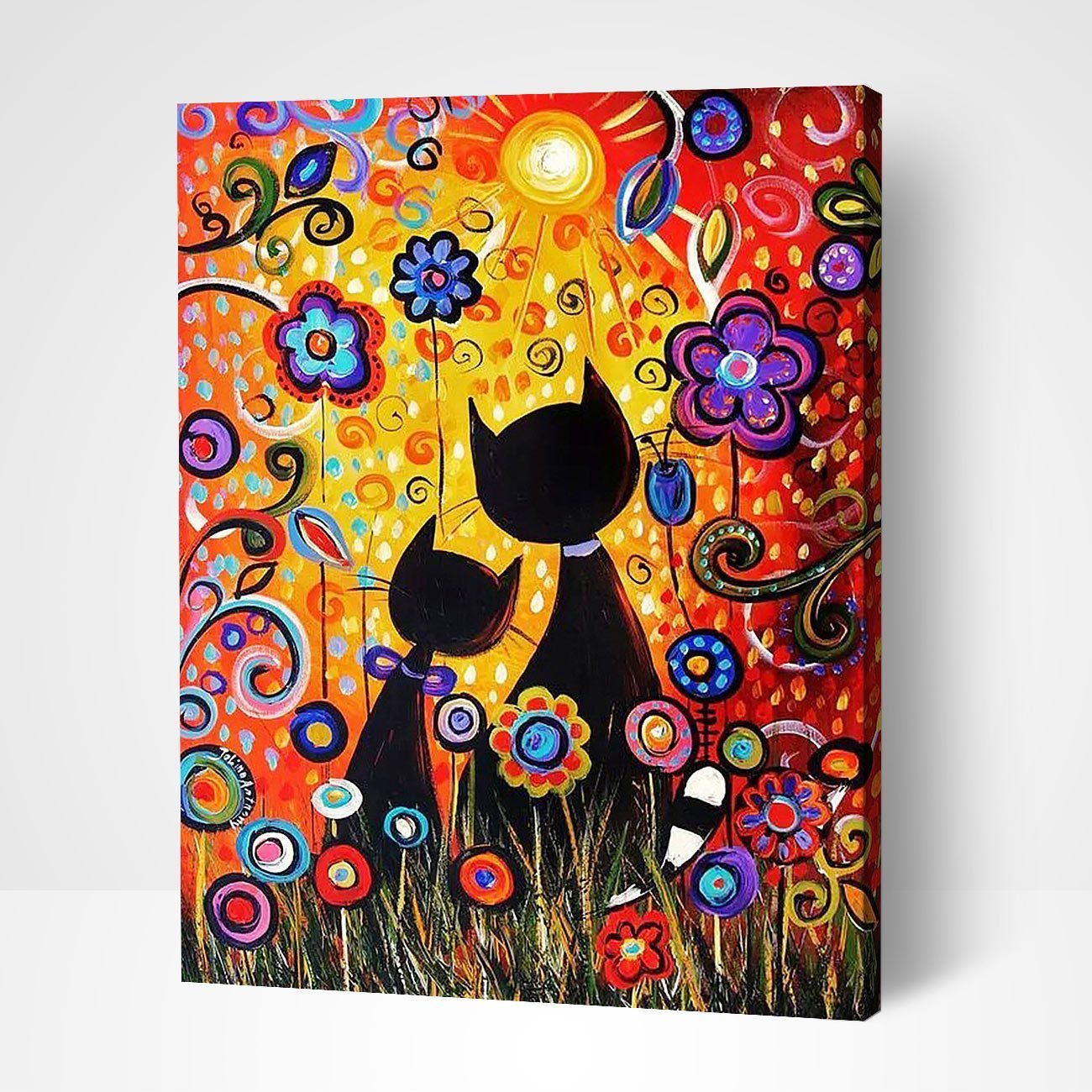 Colorful Happy Cats paint by number reminiscent of famous paintings of women and picasso famous paintings with playful abstract forms.