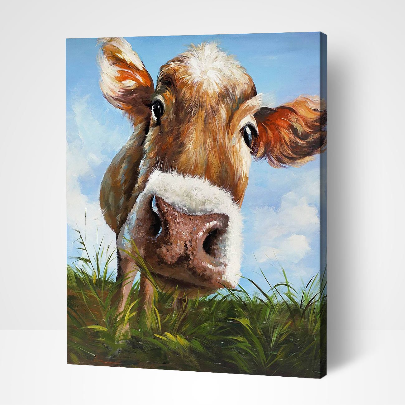 Charming Cute Cow paint by number artwork blending cuteness with styles seen in famous artists paintings and famous paintings of women.