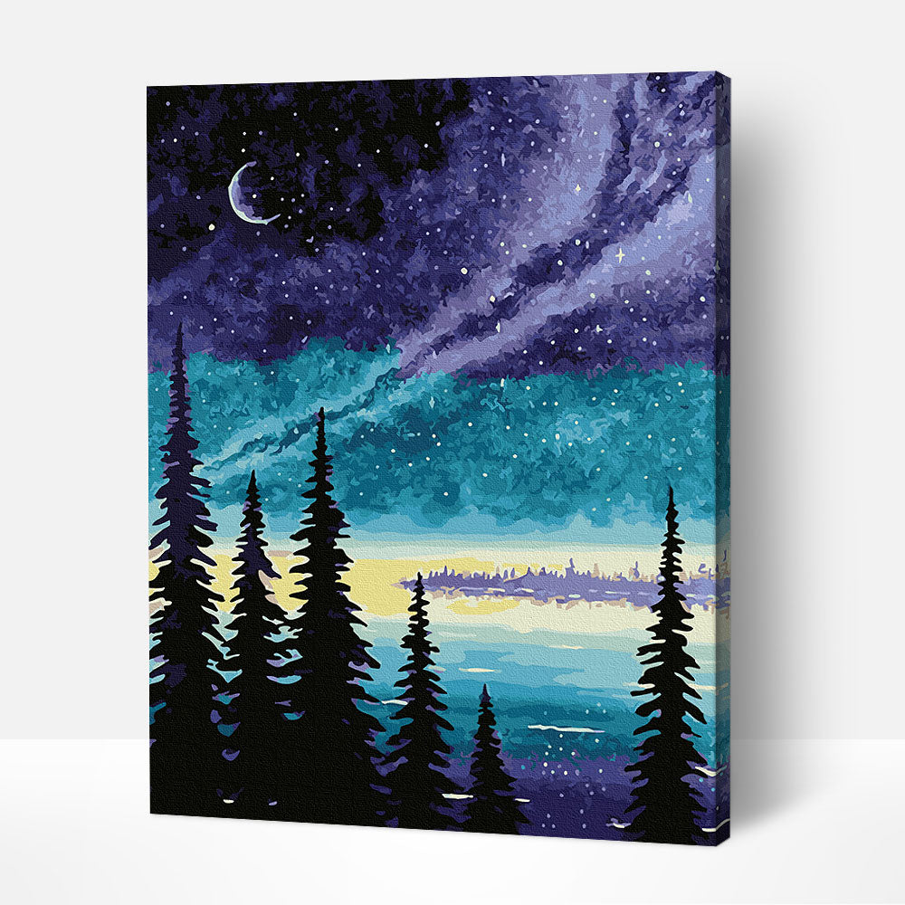 Full canvas design of Night Lake paint by numbers art