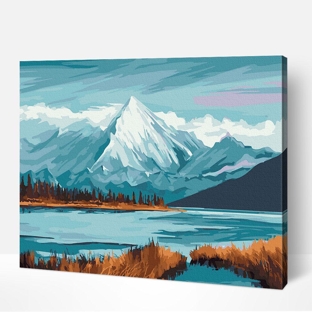 Artistic kit of a tranquil lake scene paint by numbers