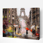 Vibrant colors in The Romance of the Paris Rain paint by number, famous art paintings, pablo picasso famous paintings, top 10 picasso famous paintings.