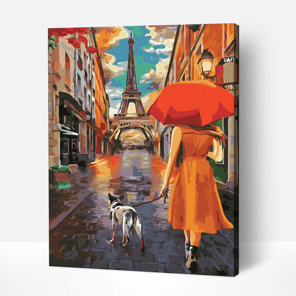 Cozy Paris Walk numbered canvas before painting