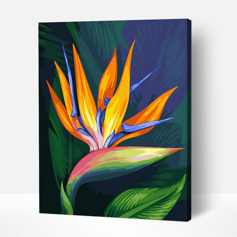 Detailed paint by number featuring a Flower Bird of Paradise blending famous abstract paintings with famous artists paintings techniques.